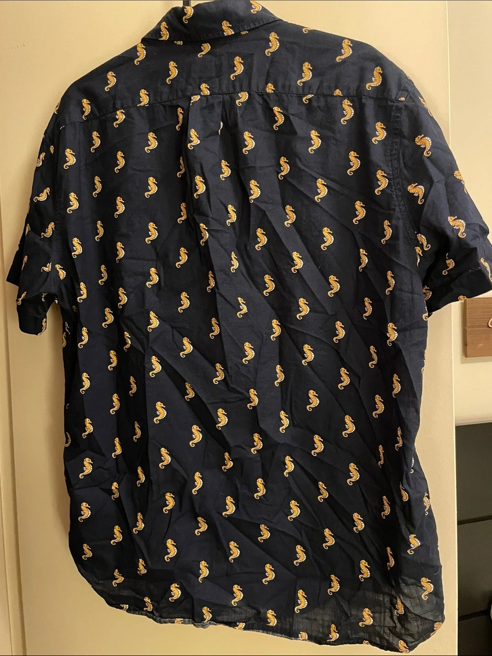 J. Crew slim fit 100% cotton button-down shirt in navy seahorse print, size M